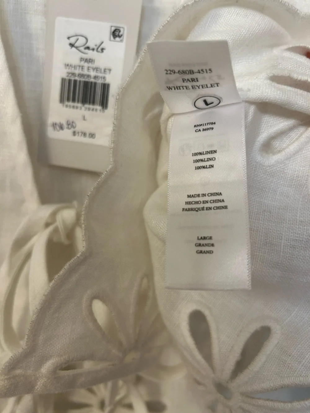 Rails Pari Linen Tie-Front Eyelet Crop Top in White Size L - Picture 9 of 10